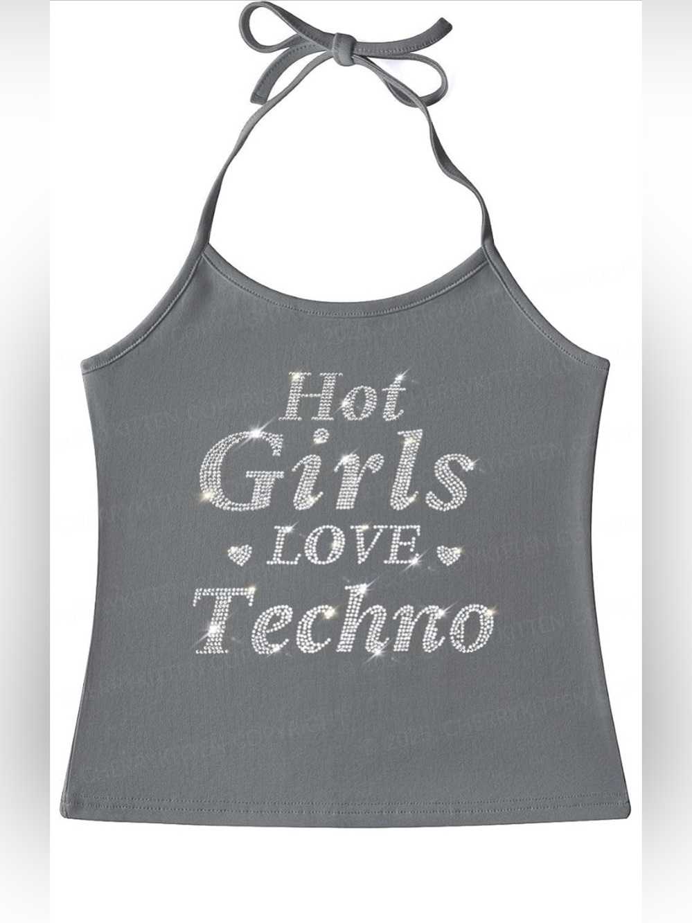 Hot Girls Love Techno Rhinestone Graphic Halter Tank